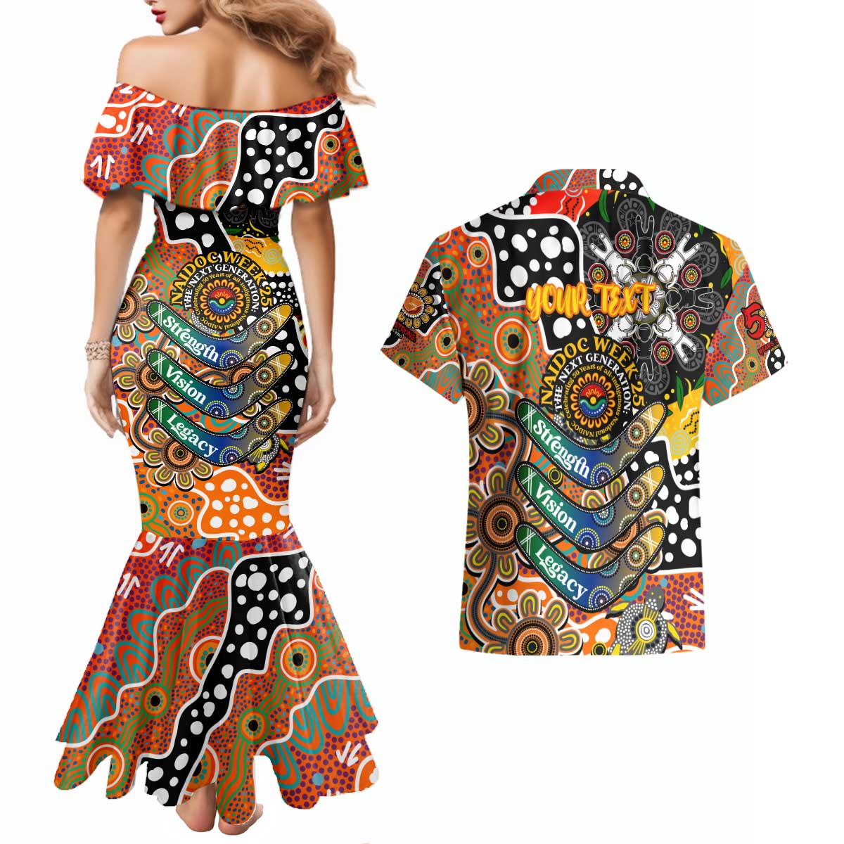 Personalised Giants AFL Celebrating 50 Years of Naidoc Couples Matching Mermaid Dress and Hawaiian Shirt NAIDOC Week 2025 Aboriginal