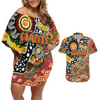 Personalised Giants AFL Celebrating 50 Years of Naidoc Couples Matching Off Shoulder Short Dress and Hawaiian Shirt NAIDOC Week 2025 Aboriginal
