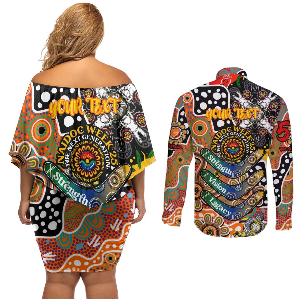 Personalised Giants AFL Celebrating 50 Years of Naidoc Couples Matching Off Shoulder Short Dress and Long Sleeve Button Shirt NAIDOC Week 2025 Aboriginal