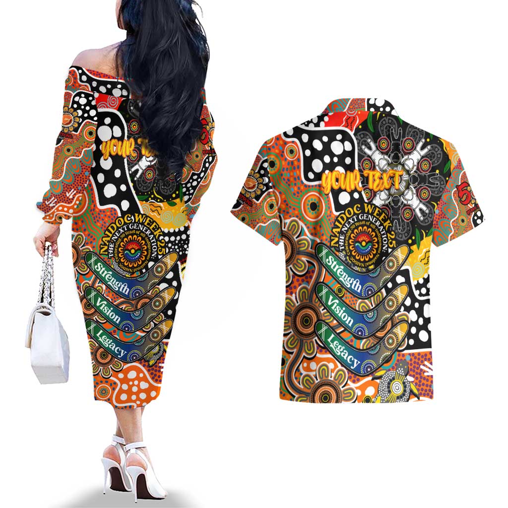 Personalised Giants AFL Celebrating 50 Years of Naidoc Couples Matching Off The Shoulder Long Sleeve Dress and Hawaiian Shirt NAIDOC Week 2025 Aboriginal