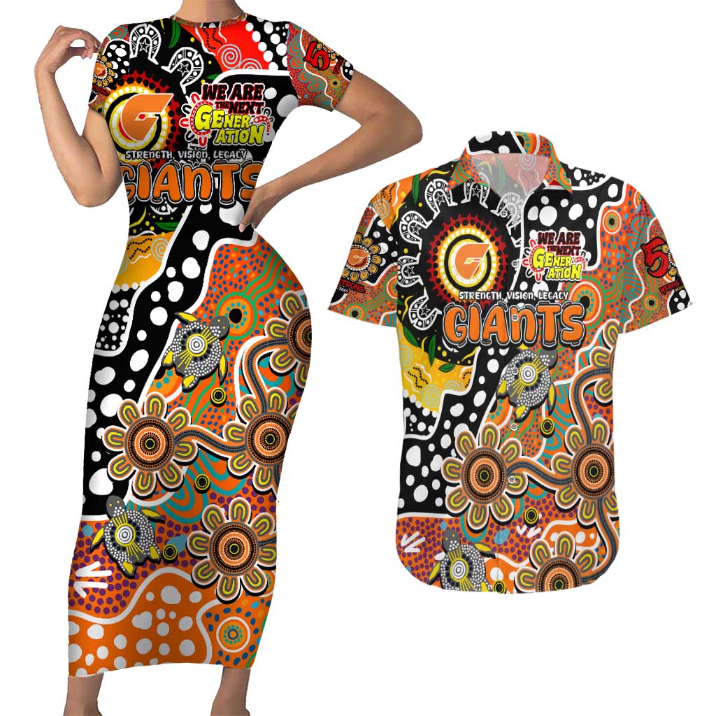 Personalised Giants AFL Celebrating 50 Years of Naidoc Couples Matching Short Sleeve Bodycon Dress and Hawaiian Shirt NAIDOC Week 2025 Aboriginal