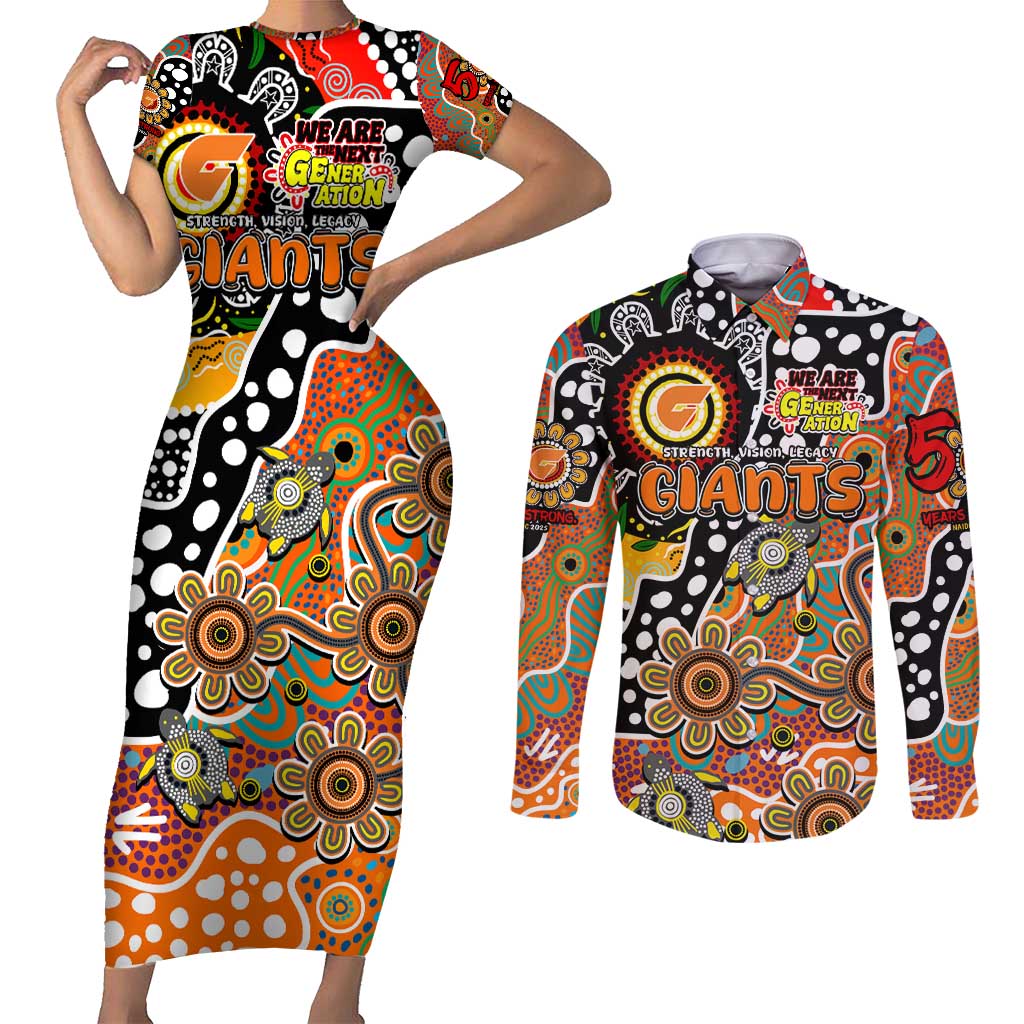 Personalised Giants AFL Celebrating 50 Years of Naidoc Couples Matching Short Sleeve Bodycon Dress and Long Sleeve Button Shirt NAIDOC Week 2025 Aboriginal