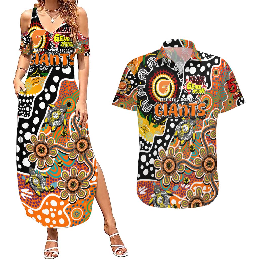 Personalised Giants AFL Celebrating 50 Years of Naidoc Couples Matching Summer Maxi Dress and Hawaiian Shirt NAIDOC Week 2025 Aboriginal