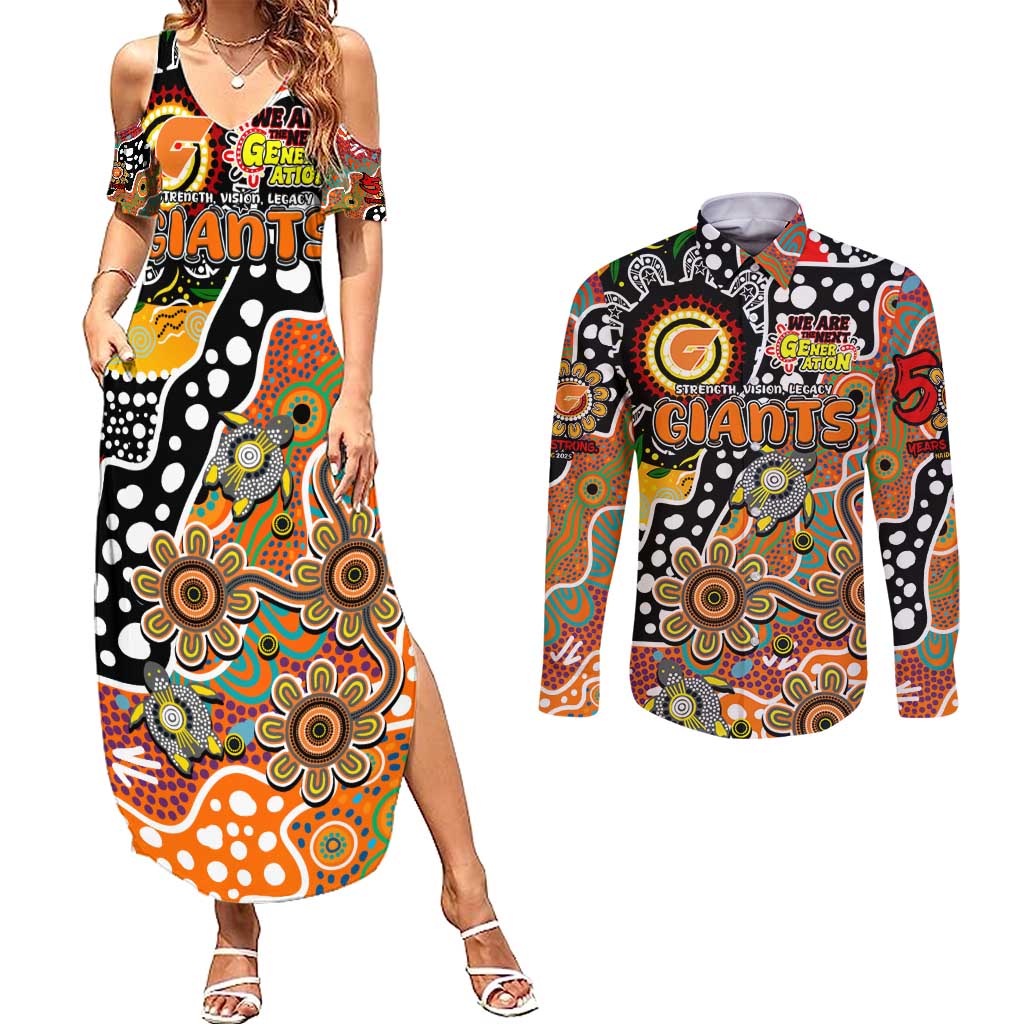 Personalised Giants AFL Celebrating 50 Years of Naidoc Couples Matching Summer Maxi Dress and Long Sleeve Button Shirt NAIDOC Week 2025 Aboriginal