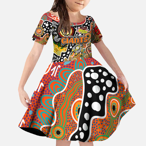 Personalised Giants AFL Celebrating 50 Years of Naidoc Family Matching Off The Shoulder Long Sleeve Dress and Hawaiian Shirt NAIDOC Week 2025 Aboriginal