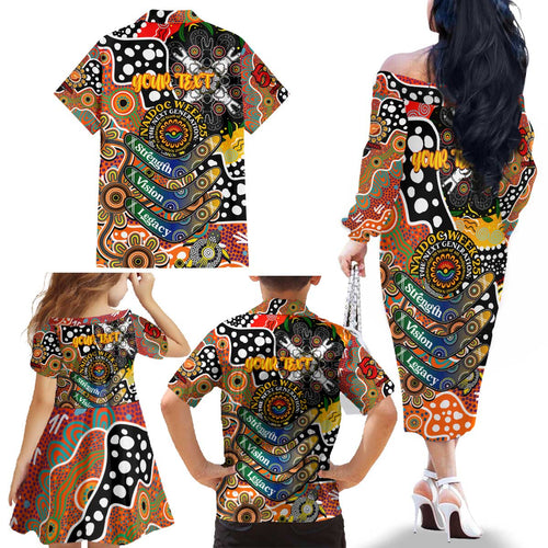 Personalised Giants AFL Celebrating 50 Years of Naidoc Family Matching Off The Shoulder Long Sleeve Dress and Hawaiian Shirt NAIDOC Week 2025 Aboriginal