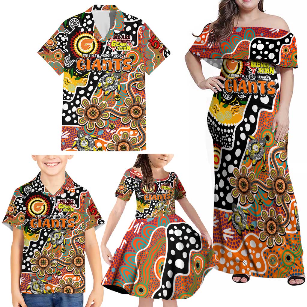 Personalised Giants AFL Celebrating 50 Years of Naidoc Family Matching Off Shoulder Maxi Dress and Hawaiian Shirt NAIDOC Week 2025 Aboriginal