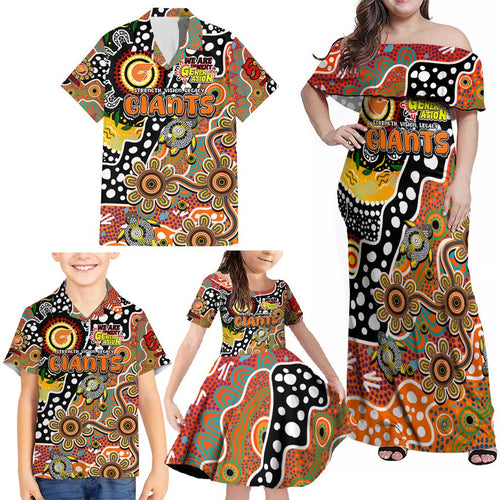 Personalised Giants AFL Celebrating 50 Years of Naidoc Family Matching Off Shoulder Maxi Dress and Hawaiian Shirt NAIDOC Week 2025 Aboriginal