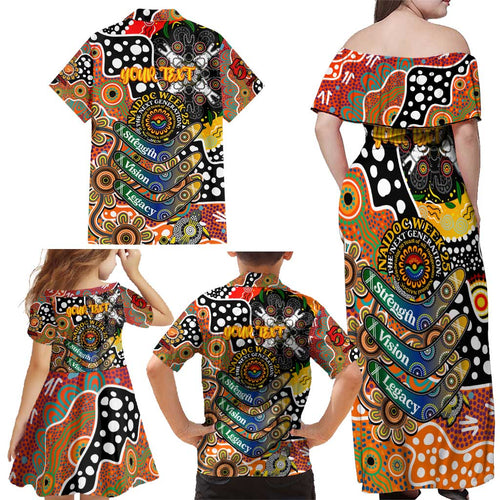 Personalised Giants AFL Celebrating 50 Years of Naidoc Family Matching Off Shoulder Maxi Dress and Hawaiian Shirt NAIDOC Week 2025 Aboriginal