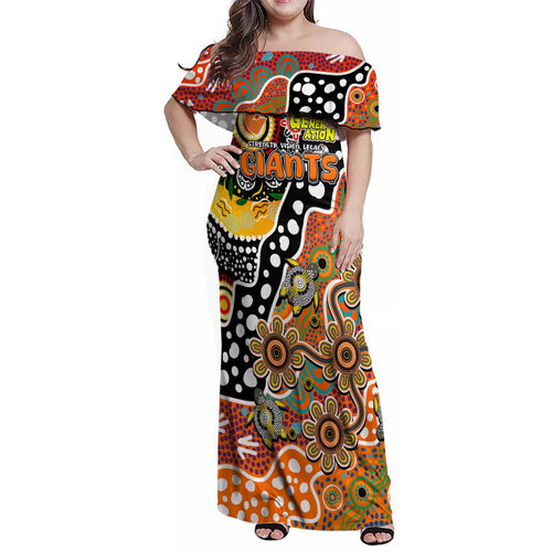 Personalised Giants AFL Celebrating 50 Years of Naidoc Family Matching Off Shoulder Maxi Dress and Hawaiian Shirt NAIDOC Week 2025 Aboriginal