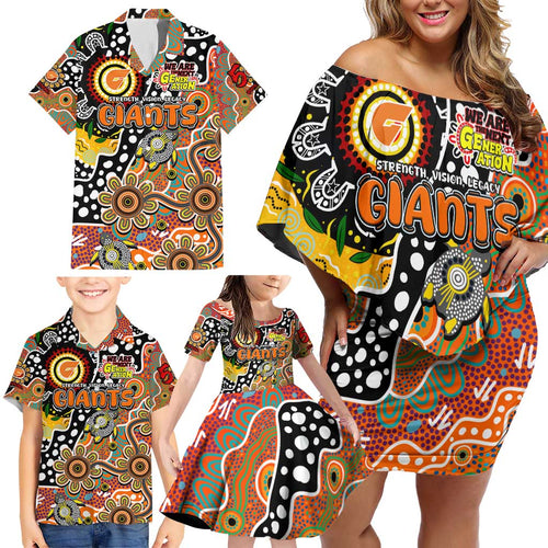 Personalised Giants AFL Celebrating 50 Years of Naidoc Family Matching Off Shoulder Short Dress and Hawaiian Shirt NAIDOC Week 2025 Aboriginal