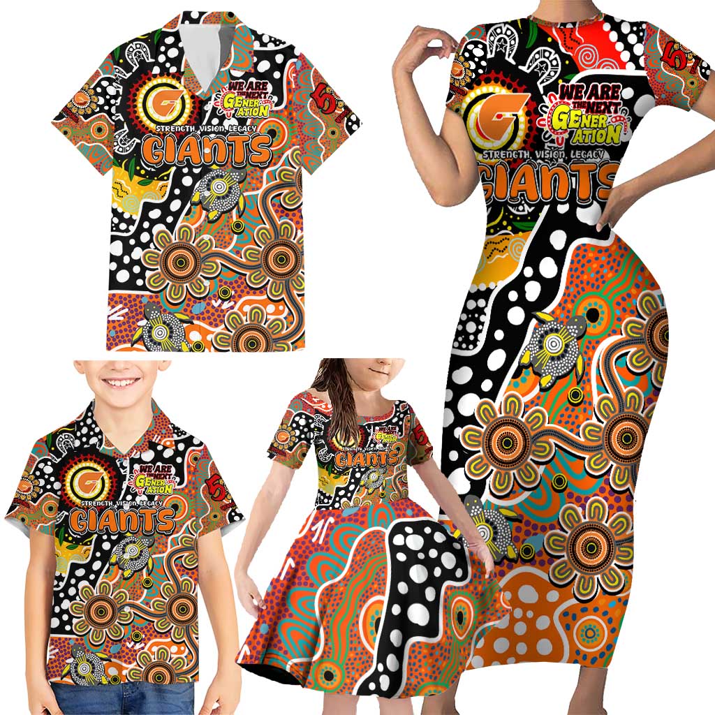 Personalised Giants AFL Celebrating 50 Years of Naidoc Family Matching Short Sleeve Bodycon Dress and Hawaiian Shirt NAIDOC Week 2025 Aboriginal