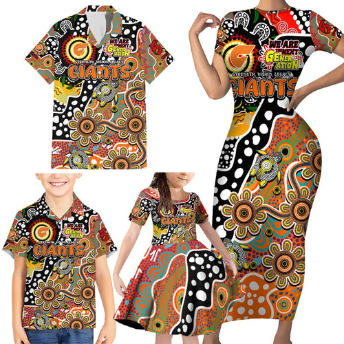 Personalised Giants AFL Celebrating 50 Years of Naidoc Family Matching Short Sleeve Bodycon Dress and Hawaiian Shirt NAIDOC Week 2025 Aboriginal