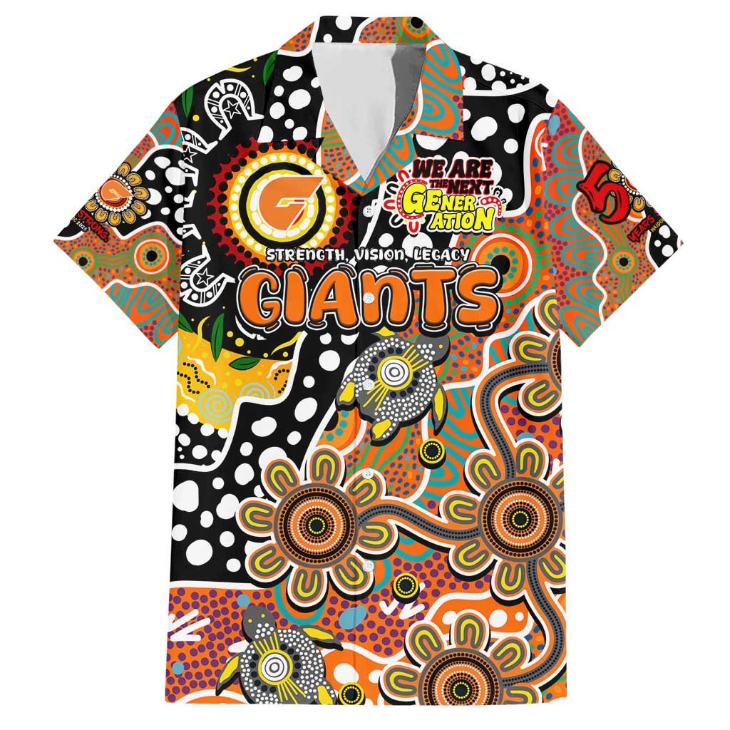 Personalised Giants AFL Celebrating 50 Years of Naidoc Family Matching Short Sleeve Bodycon Dress and Hawaiian Shirt NAIDOC Week 2025 Aboriginal