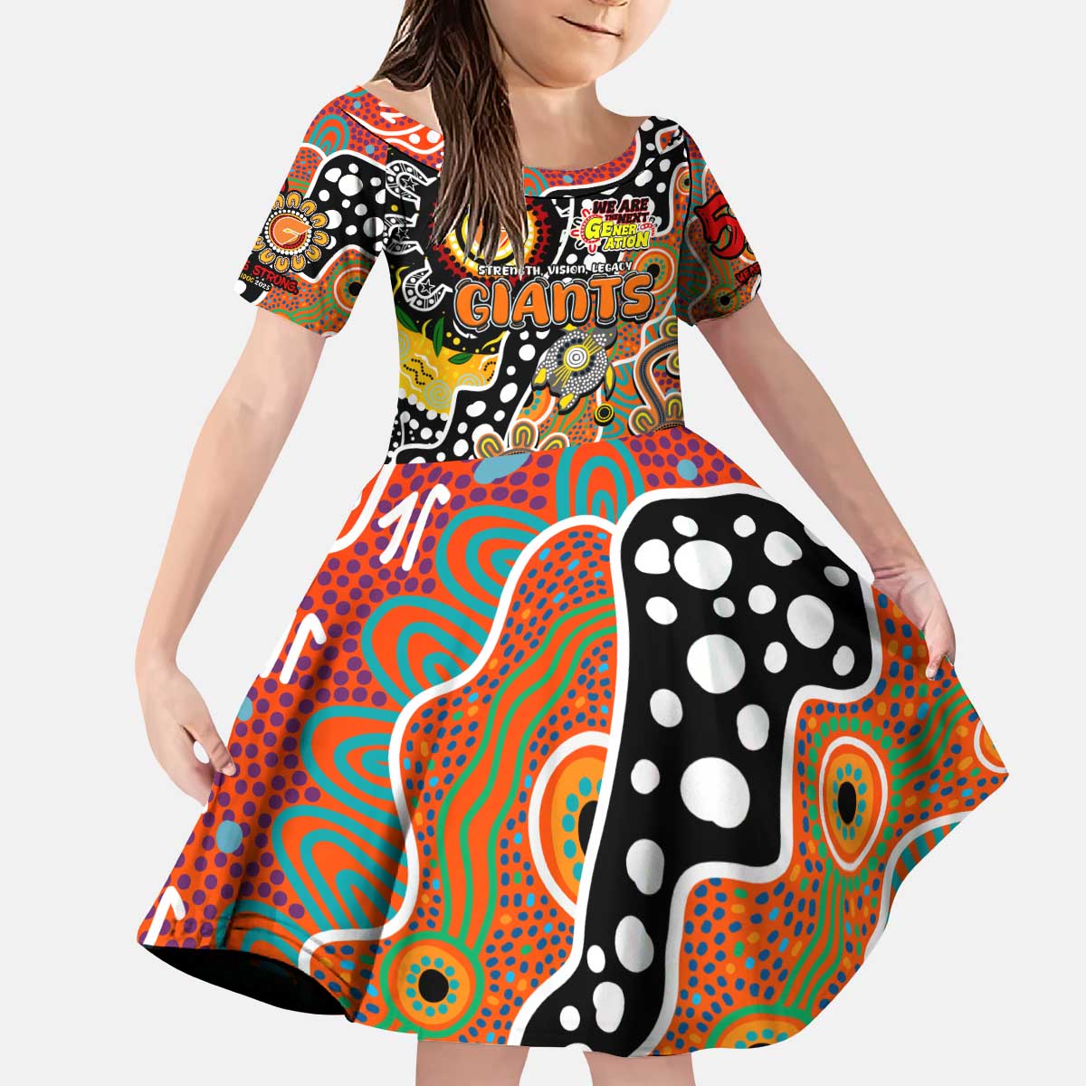 Personalised Giants AFL Celebrating 50 Years of Naidoc Kid Short Sleeve Dress NAIDOC Week 2025 Aboriginal