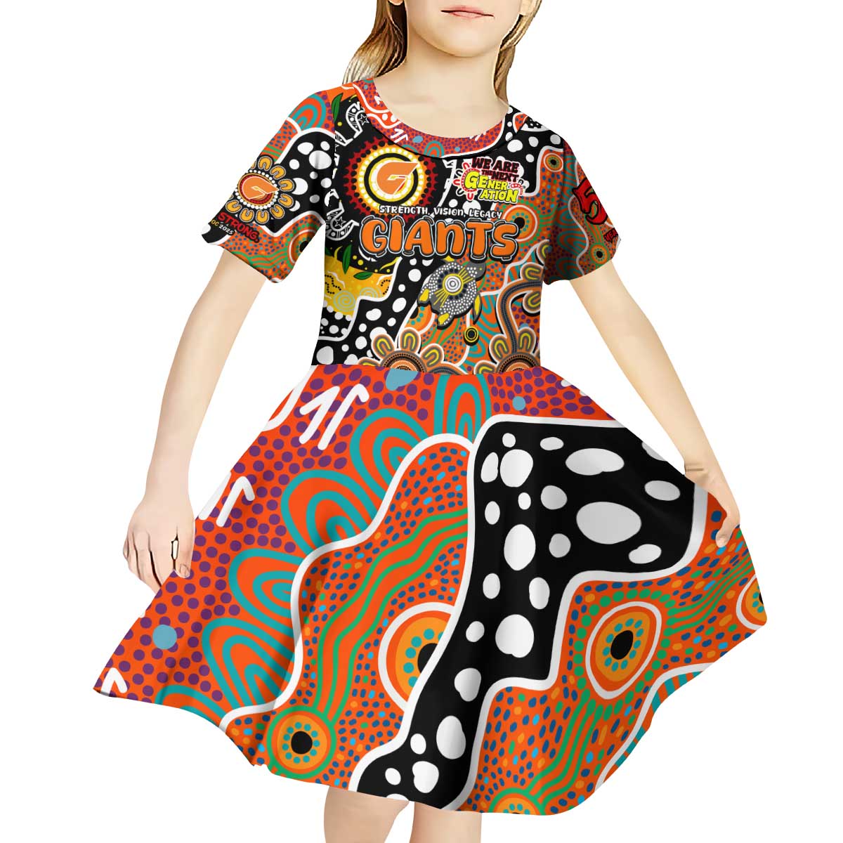 Personalised Giants AFL Celebrating 50 Years of Naidoc Kid Short Sleeve Dress NAIDOC Week 2025 Aboriginal