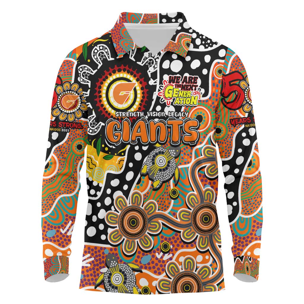 Personalised Giants AFL Celebrating 50 Years of Naidoc Long Sleeve Polo Shirt NAIDOC Week 2025 Aboriginal