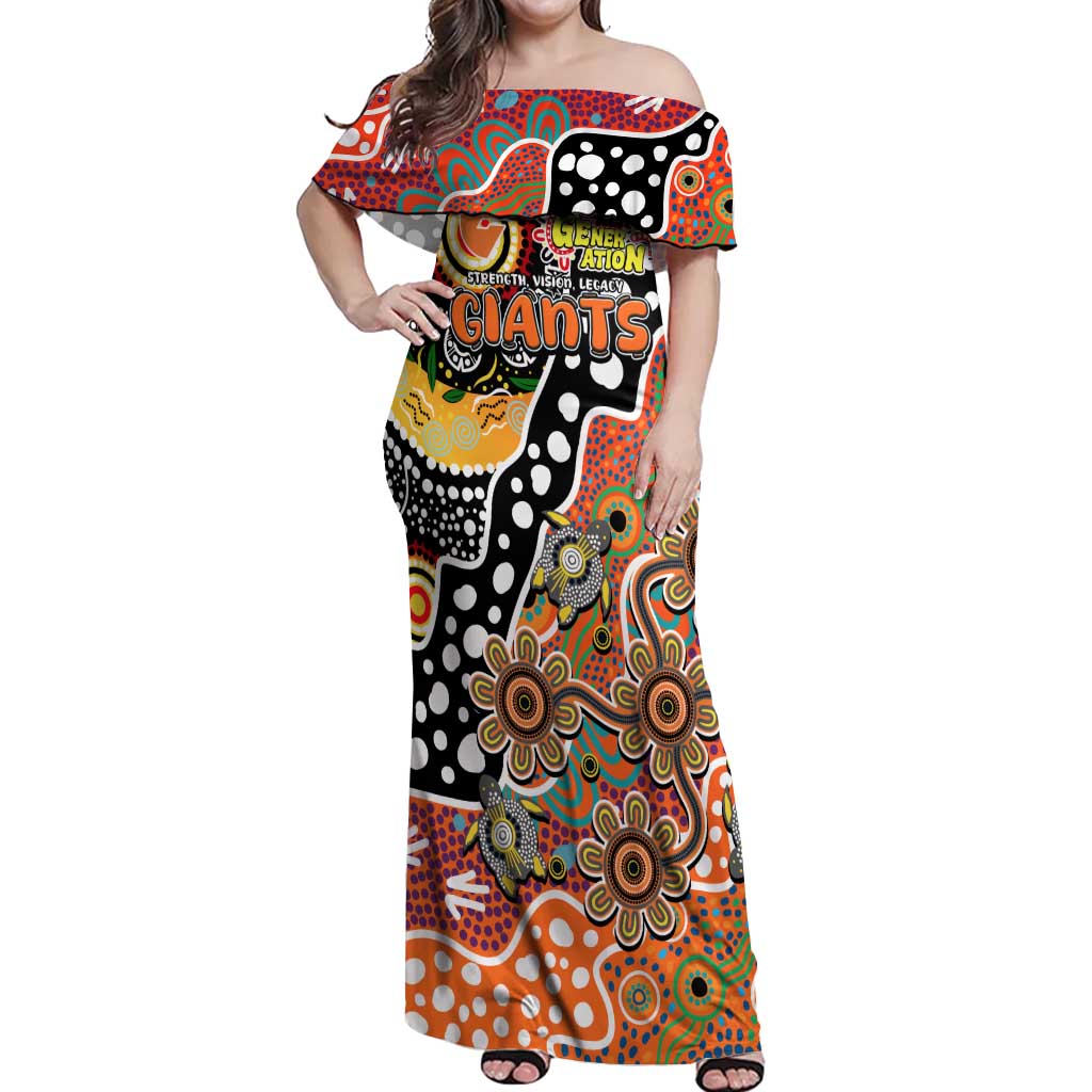 Personalised Giants AFL Celebrating 50 Years of Naidoc Off Shoulder Maxi Dress NAIDOC Week 2025 Aboriginal