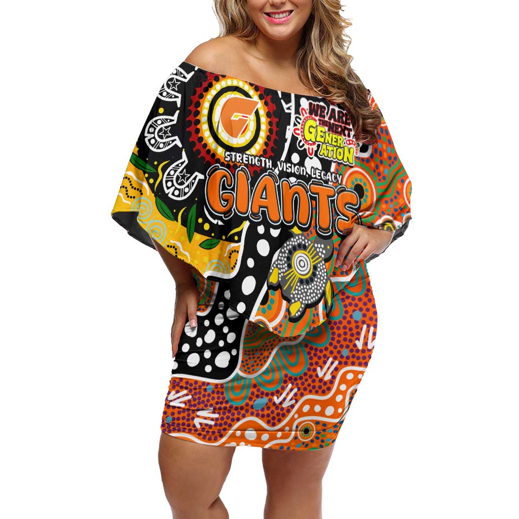 Personalised Giants AFL Celebrating 50 Years of Naidoc Off Shoulder Short Dress NAIDOC Week 2025 Aboriginal