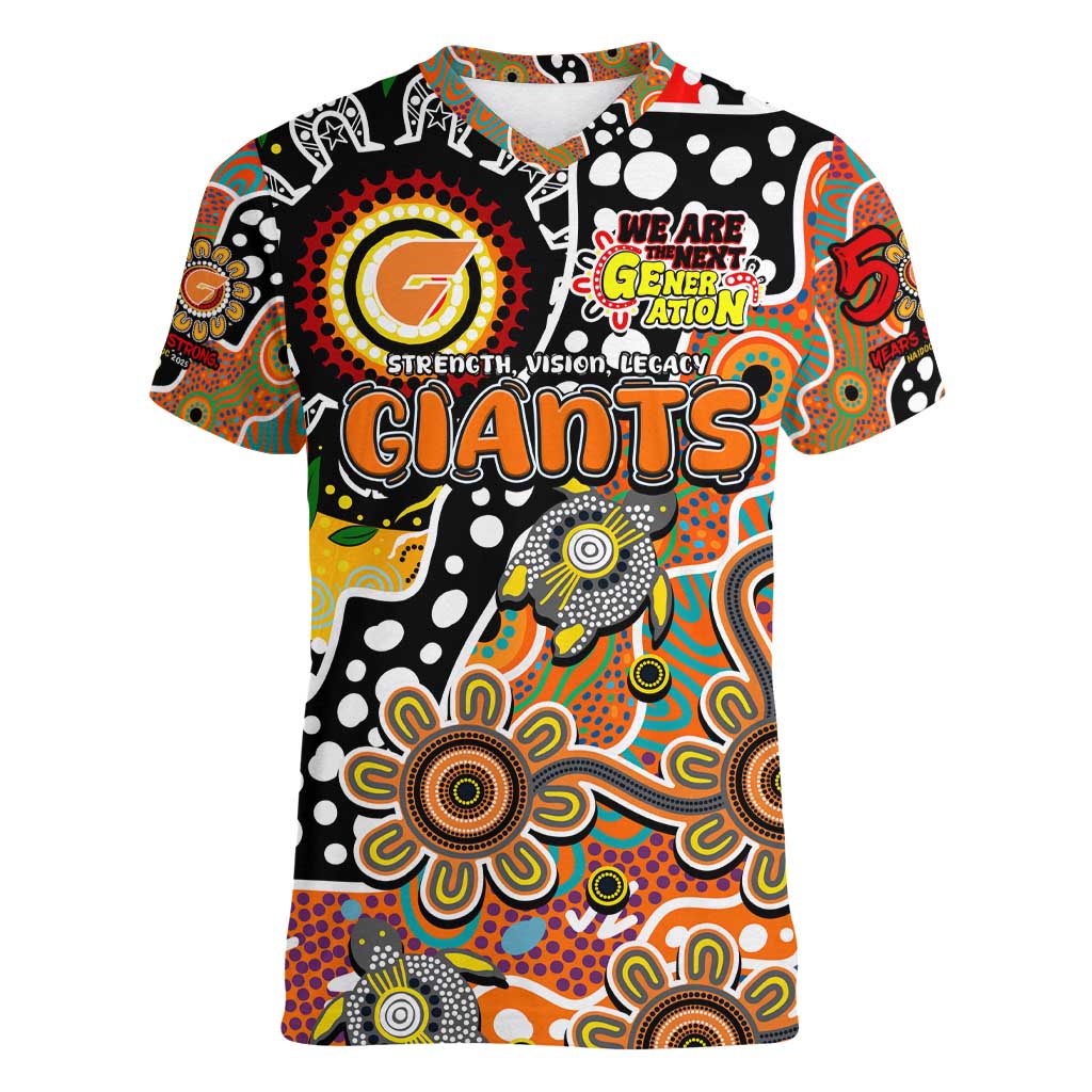 Personalised Giants AFL Celebrating 50 Years of Naidoc Women V-Neck T-Shirt NAIDOC Week 2025 Aboriginal