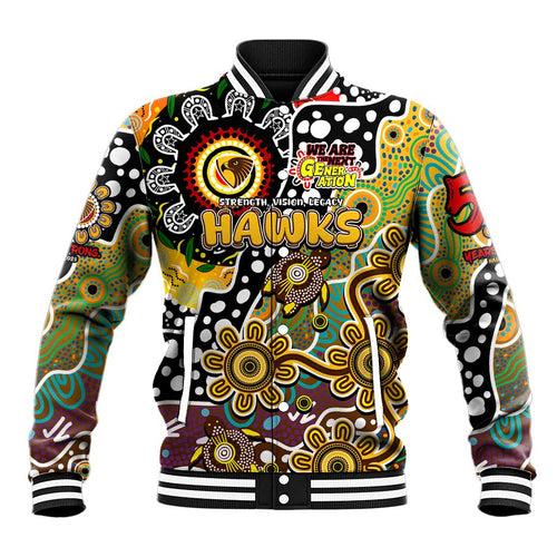 Personalised Hawks AFL Celebrating 50 Years of Naidoc Baseball Jacket NAIDOC Week 2025 Aboriginal