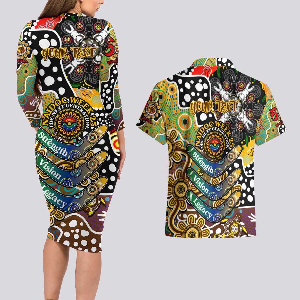 Personalised Hawks AFL Celebrating 50 Years of Naidoc Couples Matching Long Sleeve Bodycon Dress and Hawaiian Shirt NAIDOC Week 2025 Aboriginal