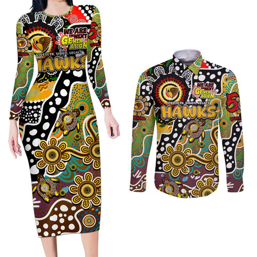 Personalised Hawks AFL Celebrating 50 Years of Naidoc Couples Matching Long Sleeve Bodycon Dress and Long Sleeve Button Shirt NAIDOC Week 2025 Aboriginal