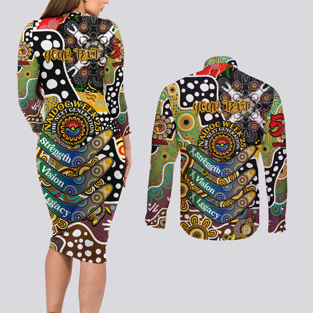 Personalised Hawks AFL Celebrating 50 Years of Naidoc Couples Matching Long Sleeve Bodycon Dress and Long Sleeve Button Shirt NAIDOC Week 2025 Aboriginal