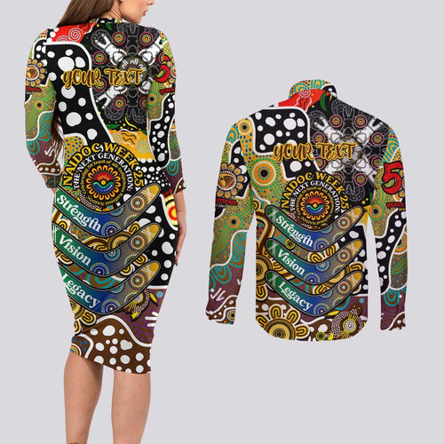 Personalised Hawks AFL Celebrating 50 Years of Naidoc Couples Matching Long Sleeve Bodycon Dress and Long Sleeve Button Shirt NAIDOC Week 2025 Aboriginal