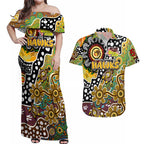 Personalised Hawks AFL Celebrating 50 Years of Naidoc Couples Matching Off Shoulder Maxi Dress and Hawaiian Shirt NAIDOC Week 2025 Aboriginal