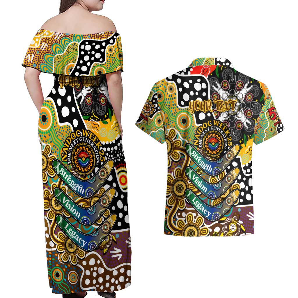 Personalised Hawks AFL Celebrating 50 Years of Naidoc Couples Matching Off Shoulder Maxi Dress and Hawaiian Shirt NAIDOC Week 2025 Aboriginal