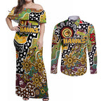 Personalised Hawks AFL Celebrating 50 Years of Naidoc Couples Matching Off Shoulder Maxi Dress and Long Sleeve Button Shirt NAIDOC Week 2025 Aboriginal