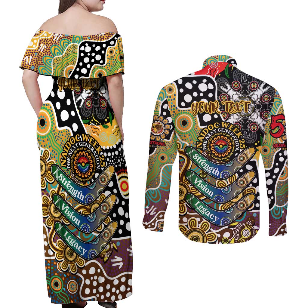 Personalised Hawks AFL Celebrating 50 Years of Naidoc Couples Matching Off Shoulder Maxi Dress and Long Sleeve Button Shirt NAIDOC Week 2025 Aboriginal