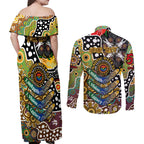 Personalised Hawks AFL Celebrating 50 Years of Naidoc Couples Matching Off Shoulder Maxi Dress and Long Sleeve Button Shirt NAIDOC Week 2025 Aboriginal