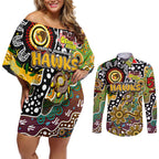 Personalised Hawks AFL Celebrating 50 Years of Naidoc Couples Matching Off Shoulder Short Dress and Long Sleeve Button Shirt NAIDOC Week 2025 Aboriginal
