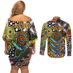 Personalised Hawks AFL Celebrating 50 Years of Naidoc Couples Matching Off Shoulder Short Dress and Long Sleeve Button Shirt NAIDOC Week 2025 Aboriginal