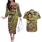 Personalised Hawks AFL Celebrating 50 Years of Naidoc Couples Matching Off The Shoulder Long Sleeve Dress and Hawaiian Shirt NAIDOC Week 2025 Aboriginal