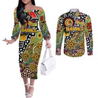 Personalised Hawks AFL Celebrating 50 Years of Naidoc Couples Matching Off The Shoulder Long Sleeve Dress and Long Sleeve Button Shirt NAIDOC Week 2025 Aboriginal