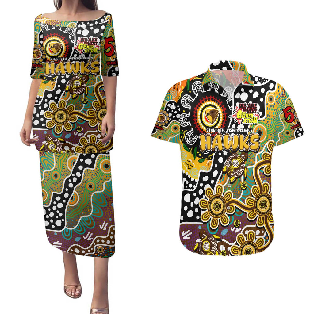 Personalised Hawks AFL Celebrating 50 Years of Naidoc Couples Matching Puletasi and Hawaiian Shirt NAIDOC Week 2025 Aboriginal