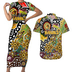 Personalised Hawks AFL Celebrating 50 Years of Naidoc Couples Matching Short Sleeve Bodycon Dress and Hawaiian Shirt NAIDOC Week 2025 Aboriginal