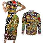 Personalised Hawks AFL Celebrating 50 Years of Naidoc Couples Matching Short Sleeve Bodycon Dress and Long Sleeve Button Shirt NAIDOC Week 2025 Aboriginal