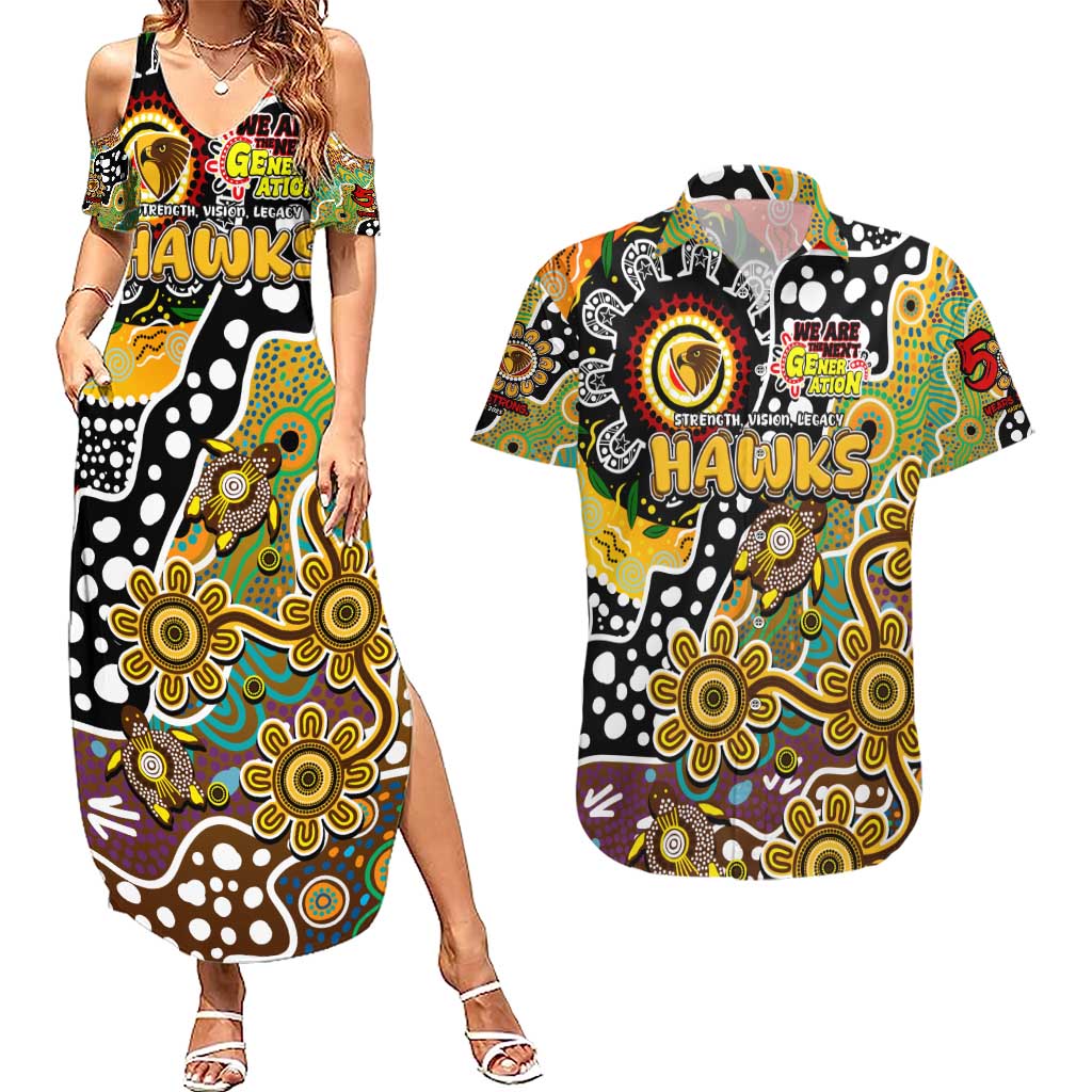 Personalised Hawks AFL Celebrating 50 Years of Naidoc Couples Matching Summer Maxi Dress and Hawaiian Shirt NAIDOC Week 2025 Aboriginal