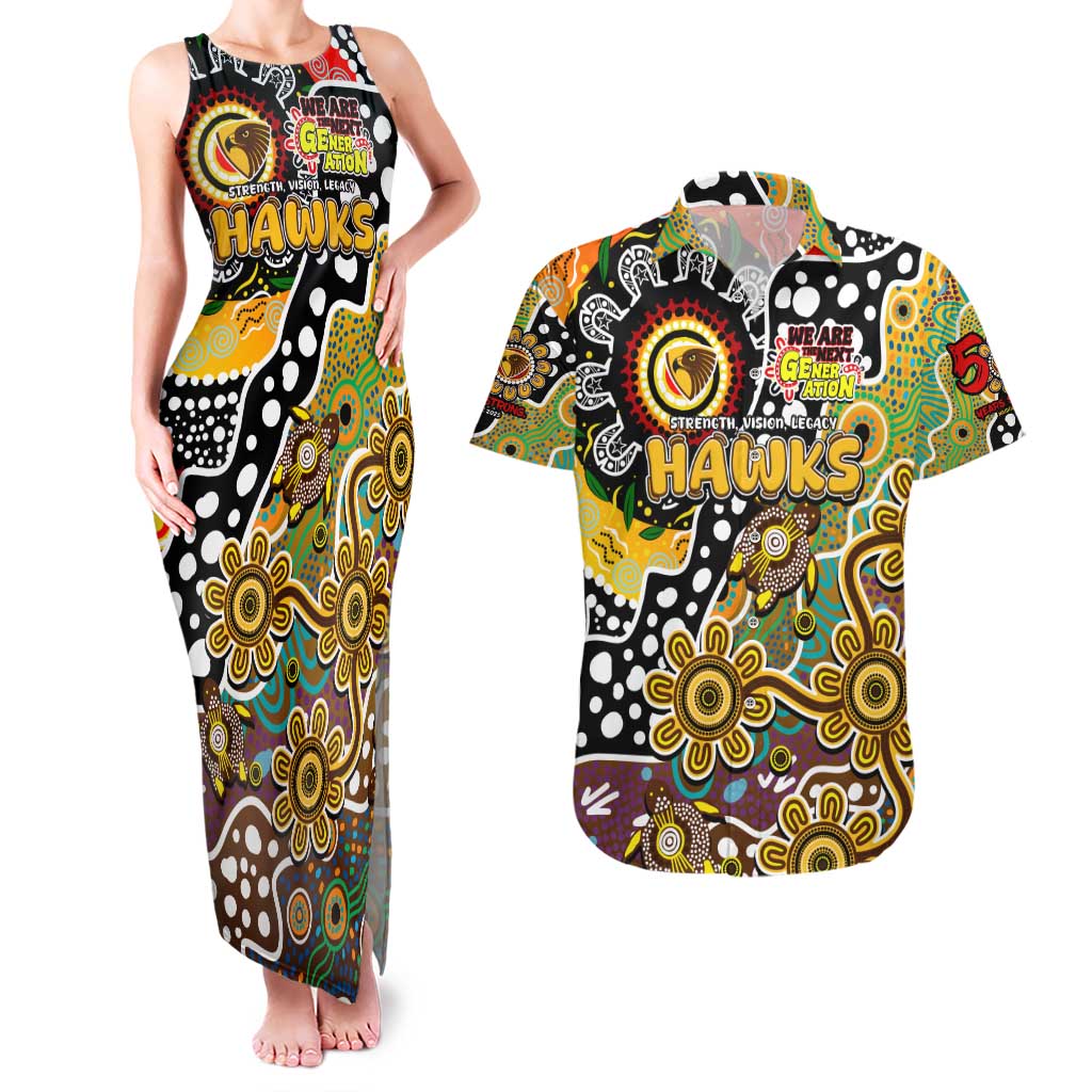 Personalised Hawks AFL Celebrating 50 Years of Naidoc Couples Matching Tank Maxi Dress and Hawaiian Shirt NAIDOC Week 2025 Aboriginal