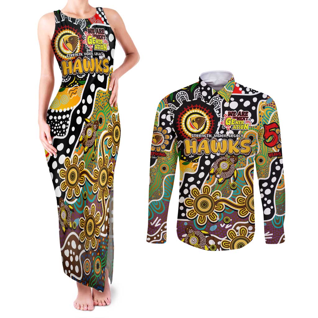 Personalised Hawks AFL Celebrating 50 Years of Naidoc Couples Matching Tank Maxi Dress and Long Sleeve Button Shirt NAIDOC Week 2025 Aboriginal