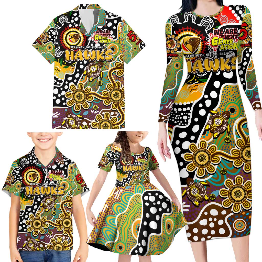 Personalised Hawks AFL Celebrating 50 Years of Naidoc Family Matching Long Sleeve Bodycon Dress and Hawaiian Shirt NAIDOC Week 2025 Aboriginal