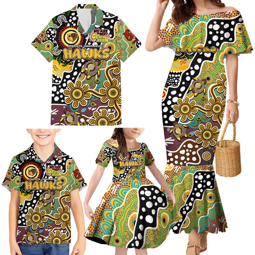 Personalised Hawks AFL Celebrating 50 Years of Naidoc Family Matching Mermaid Dress and Hawaiian Shirt NAIDOC Week 2025 Aboriginal