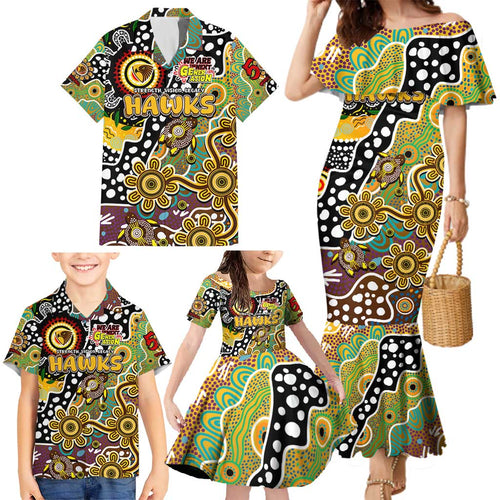 Personalised Hawks AFL Celebrating 50 Years of Naidoc Family Matching Mermaid Dress and Hawaiian Shirt NAIDOC Week 2025 Aboriginal