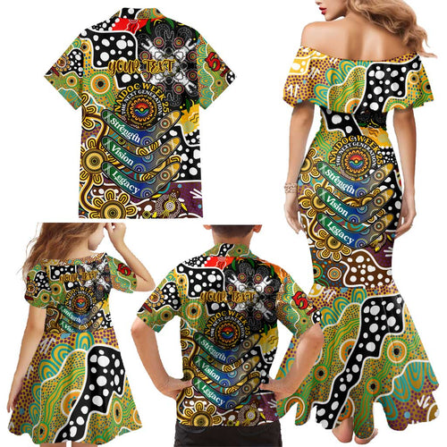 Personalised Hawks AFL Celebrating 50 Years of Naidoc Family Matching Mermaid Dress and Hawaiian Shirt NAIDOC Week 2025 Aboriginal