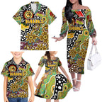 Personalised Hawks AFL Celebrating 50 Years of Naidoc Family Matching Off The Shoulder Long Sleeve Dress and Hawaiian Shirt NAIDOC Week 2025 Aboriginal