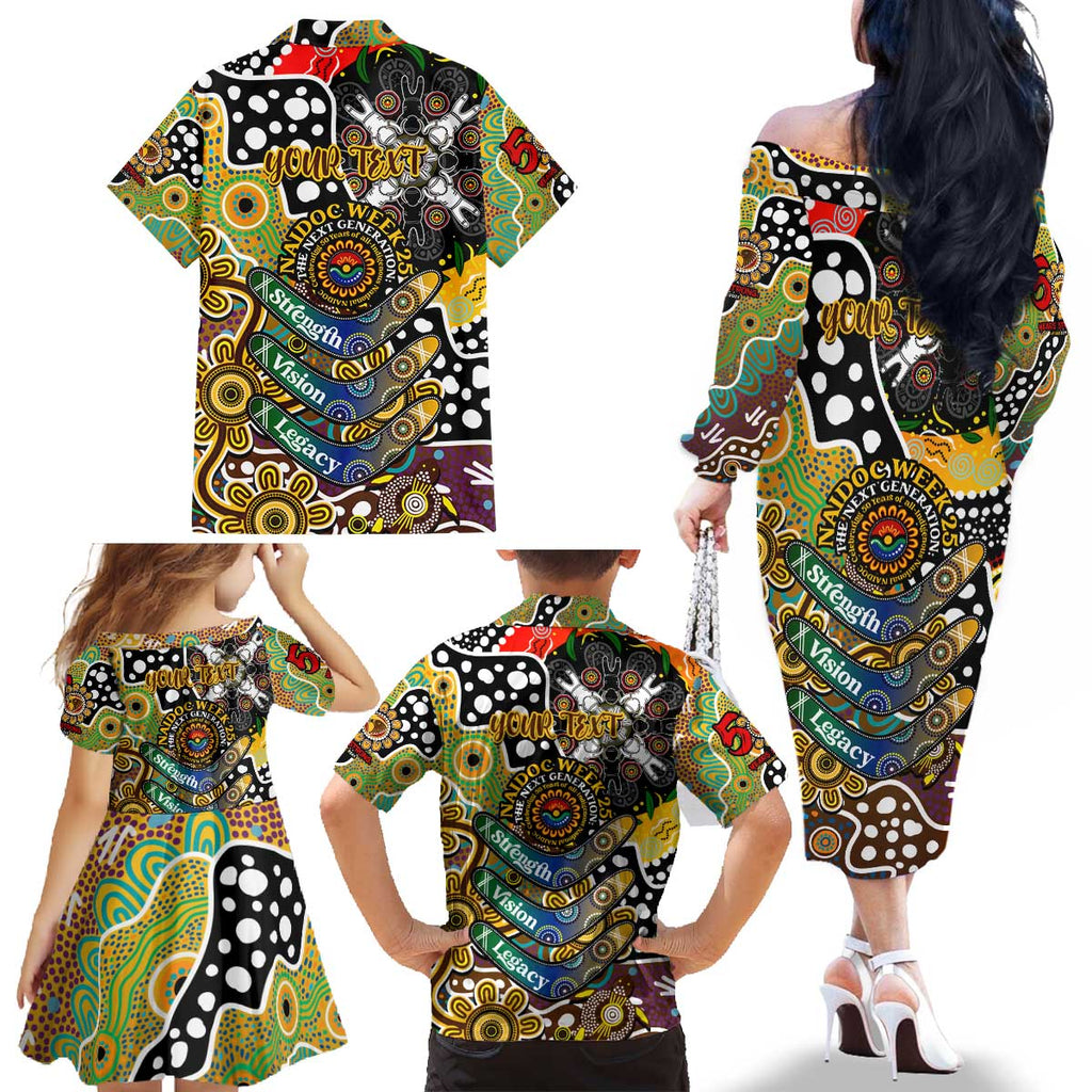 Personalised Hawks AFL Celebrating 50 Years of Naidoc Family Matching Off The Shoulder Long Sleeve Dress and Hawaiian Shirt NAIDOC Week 2025 Aboriginal